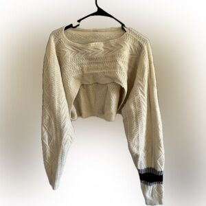 Tibi Cream Cable Knit Shrug with Black Accent